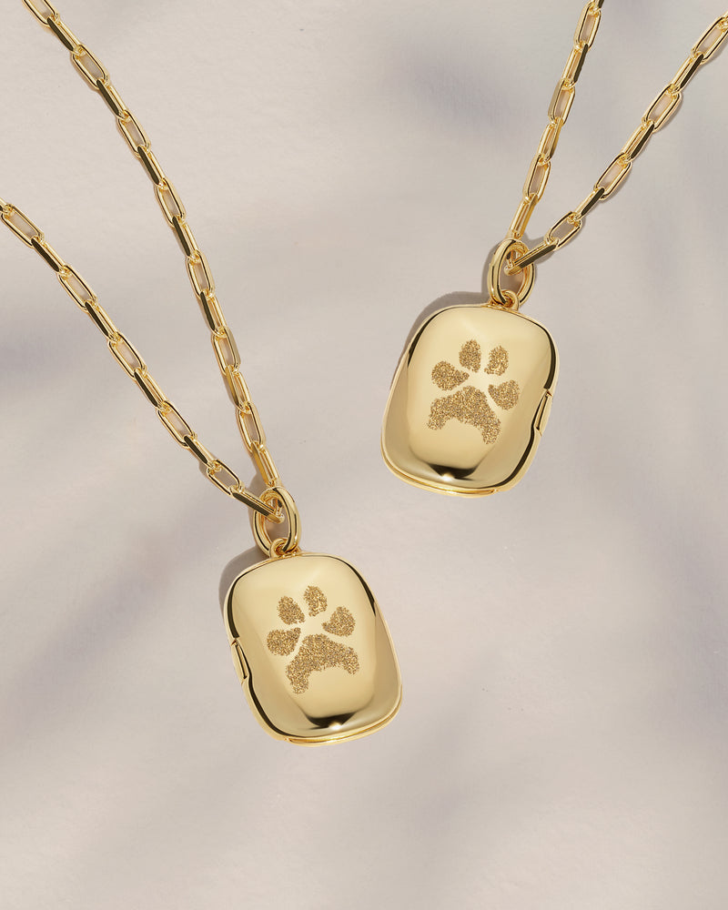 The Double Sided Paw Print Rectangle Locket Necklace