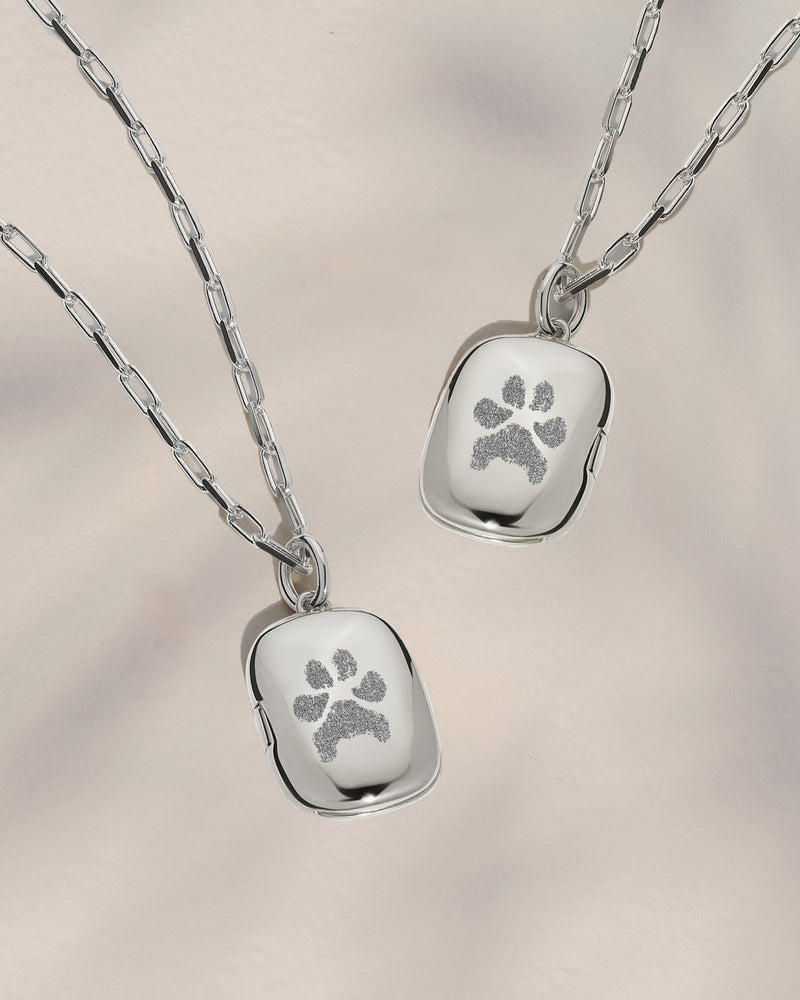The Double Sided Paw Print Rectangle Locket Necklace