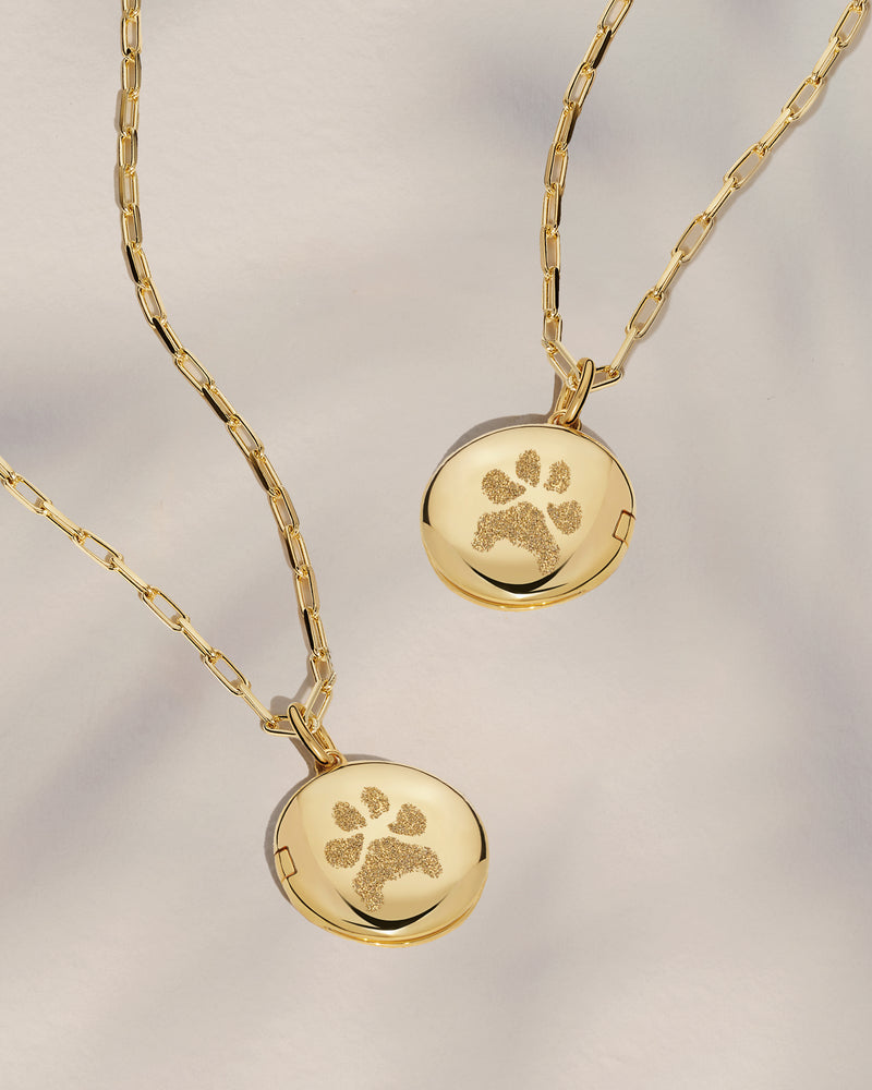 The Double Sided Paw Print Round Locket Necklace