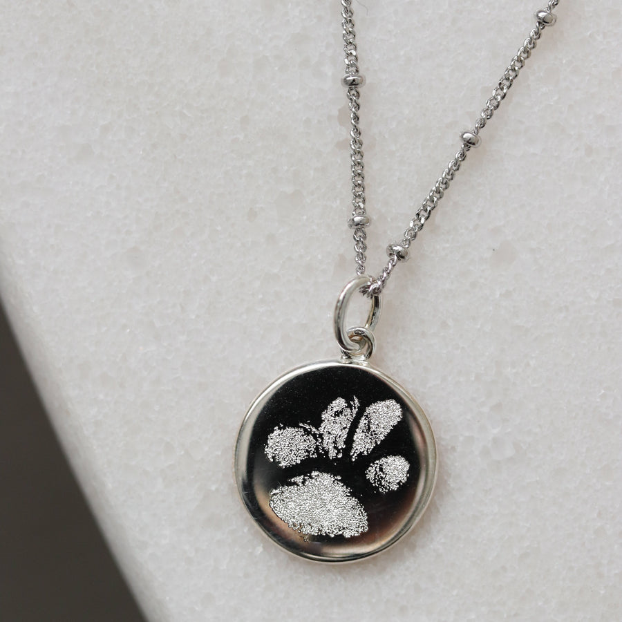 Personalised Sterling Silver Paw Print Disc Necklace | Lisa Angel